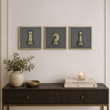 Chess Icons Metal & MDF Wall Art Set of 3- Gold & Cream