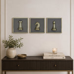 Chess Icons Metal & MDF Wall Art Set of 3- Gold & Cream