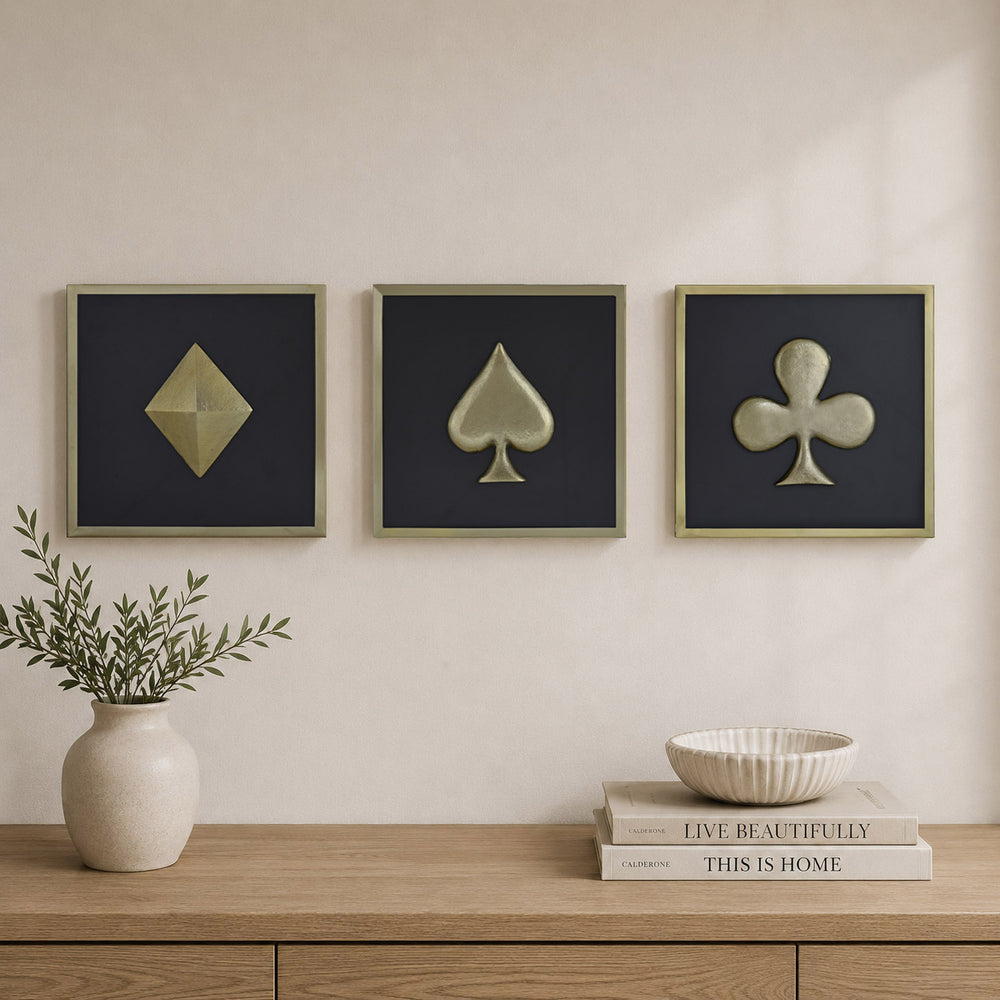 Card Icons Metal & MDF Wall Art Set of 3- Gold & Brown