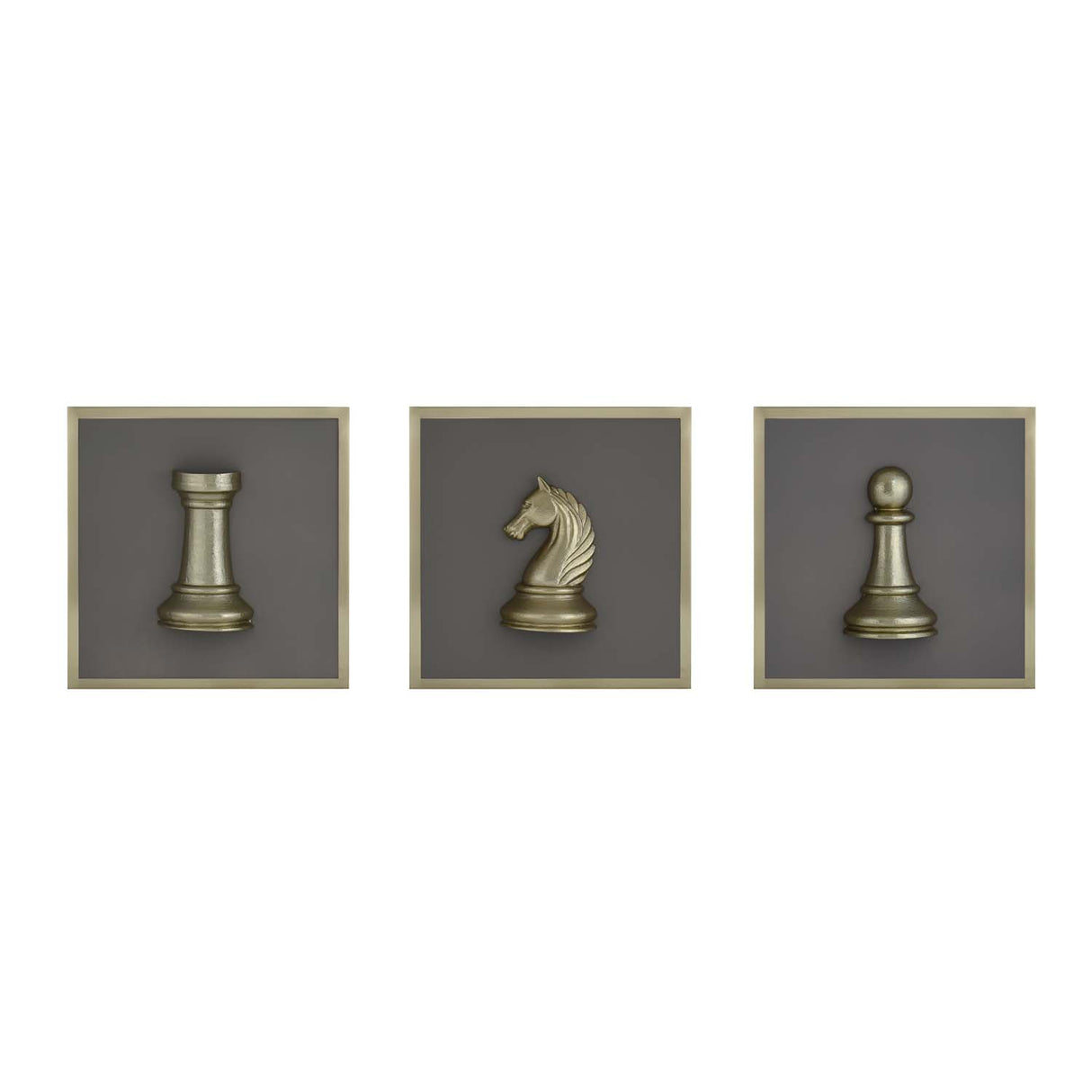 Chess Icons Metal & MDF Wall Art Set of 3- Gold & Cream