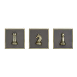Chess Icons Metal & MDF Wall Art Set of 3- Gold & Cream