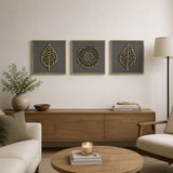 Modern Leaf Metal & MDF Wall Art Set of 3- Gold & Cream