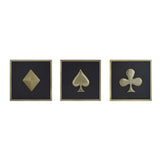 Card Icons Metal & MDF Wall Art Set of 3- Gold & Brown