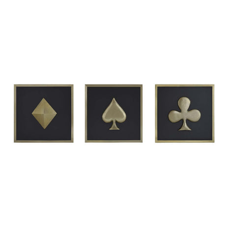 Card Icons Metal & MDF Wall Art Set of 3- Gold & Brown