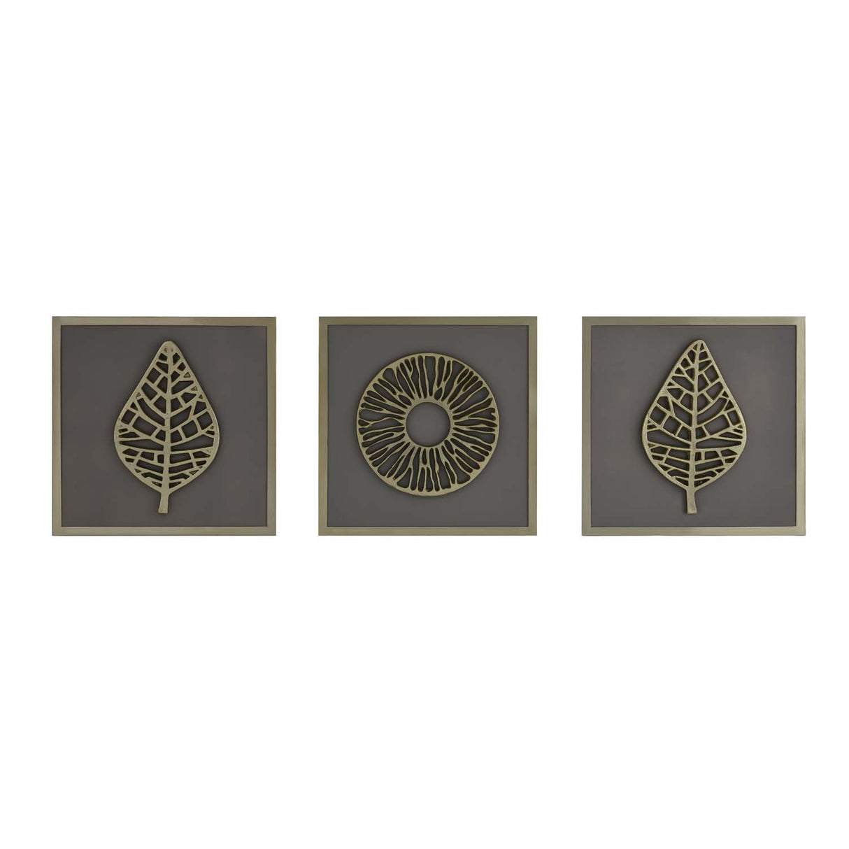 Modern Leaf Metal & MDF Wall Art Set of 3- Gold & Cream