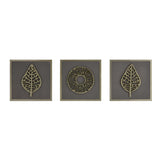 Modern Leaf Metal & MDF Wall Art Set of 3- Gold & Cream