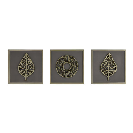 Modern Leaf Metal & MDF Wall Art Set of 3- Gold & Cream