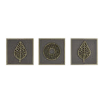 Modern Leaf Metal & MDF Wall Art Set of 3- Gold & Cream
