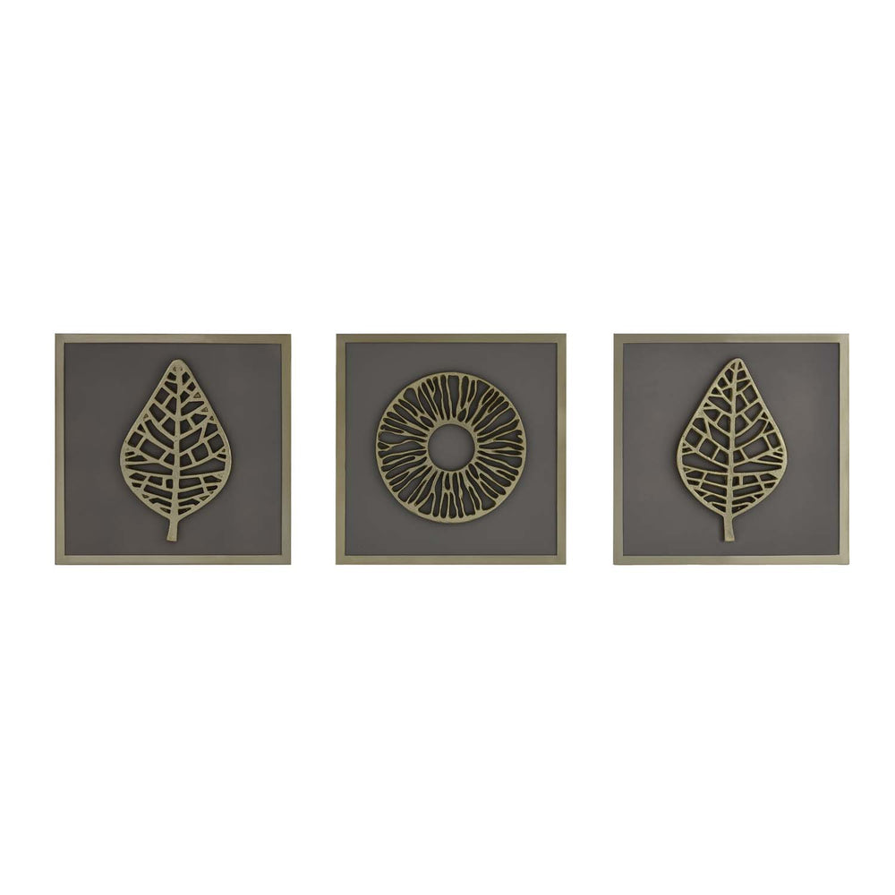 Modern Leaf Metal & MDF Wall Art Set of 3- Gold & Cream
