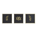 Lotus Metal & MDF Wall Art Set of 3- Gold & Brown