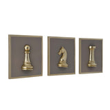 Chess Icons Metal & MDF Wall Art Set of 3- Gold & Cream