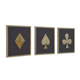 Card Icons Metal & MDF Wall Art Set of 3- Gold & Brown
