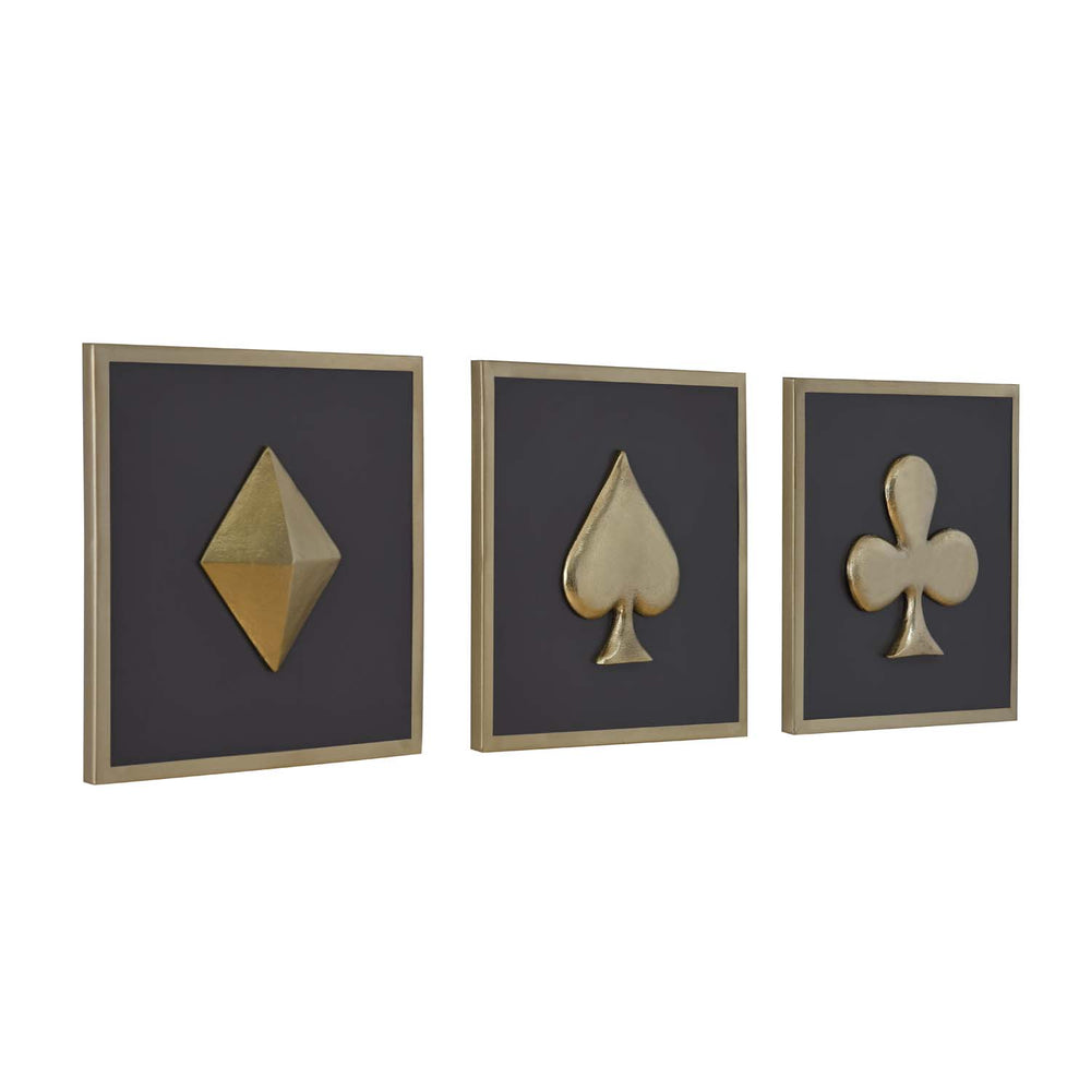 Card Icons Metal & MDF Wall Art Set of 3- Gold & Brown