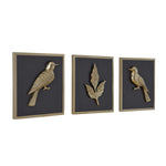 Birds and Leaf Metal & MDF Wall Art Set of 3- Gold & Brown