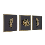 Lotus Metal & MDF Wall Art Set of 3- Gold & Brown