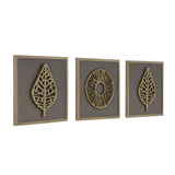 Modern Leaf Metal & MDF Wall Art Set of 3- Gold & Cream