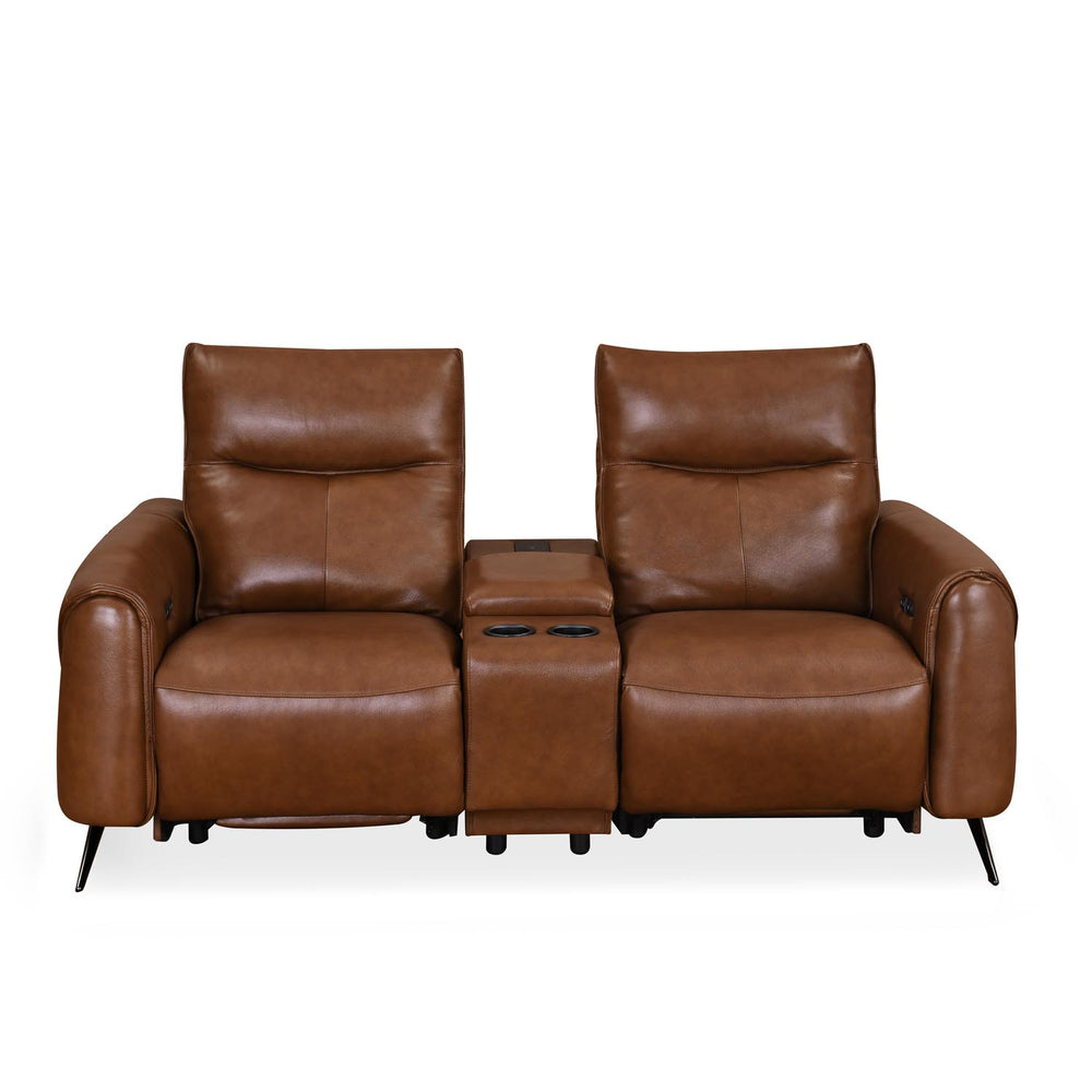 Beatrix 2 Seater Dual Motor Electric Recliner with Console- Brown