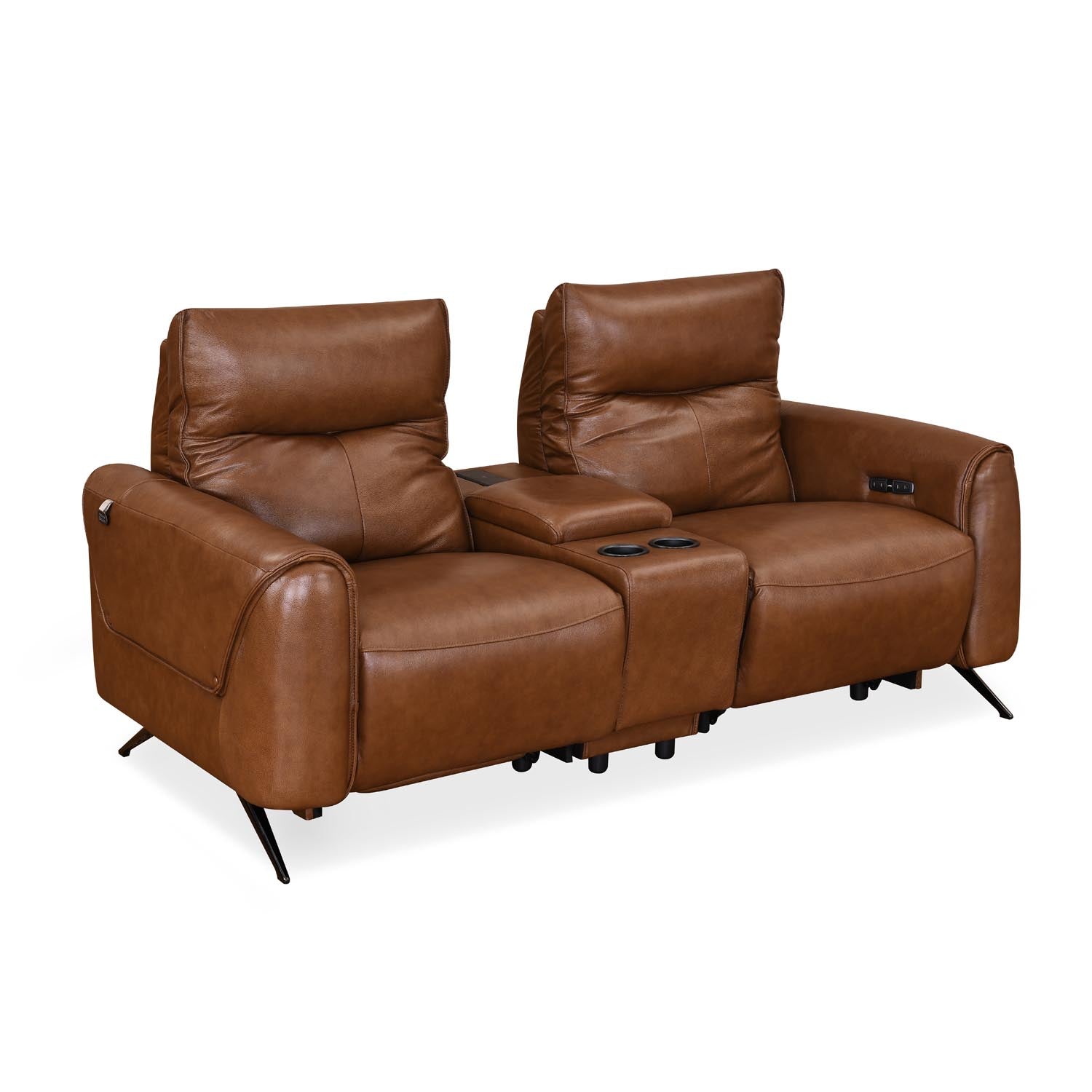Beatrix 2 Seater Dual Motor Electric Recliner with Console- Brown