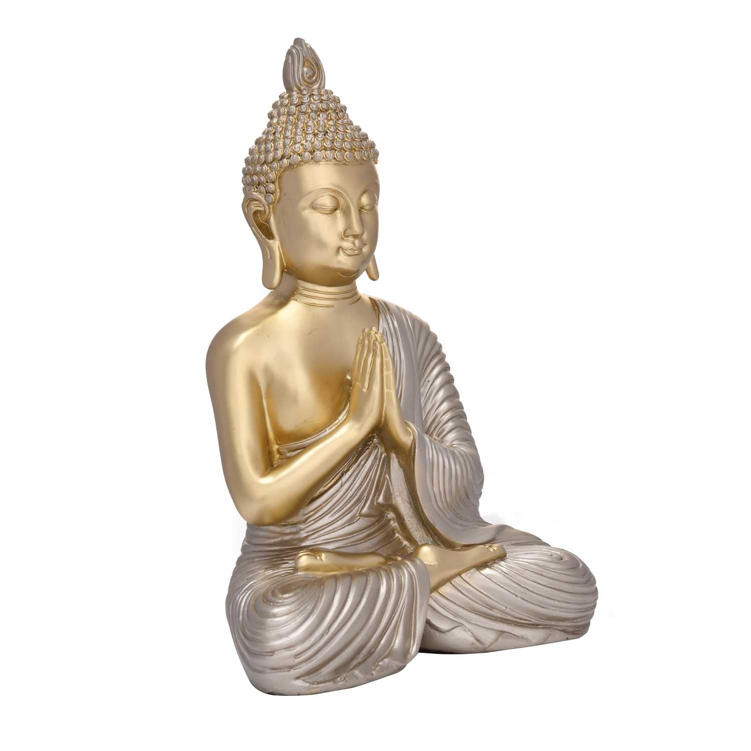Namaskar Mudra Buddha Decorative Polyresin Showpiece- Gold and Silver