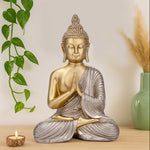 Namaskar Mudra Buddha Decorative Polyresin Showpiece- Gold and Silver