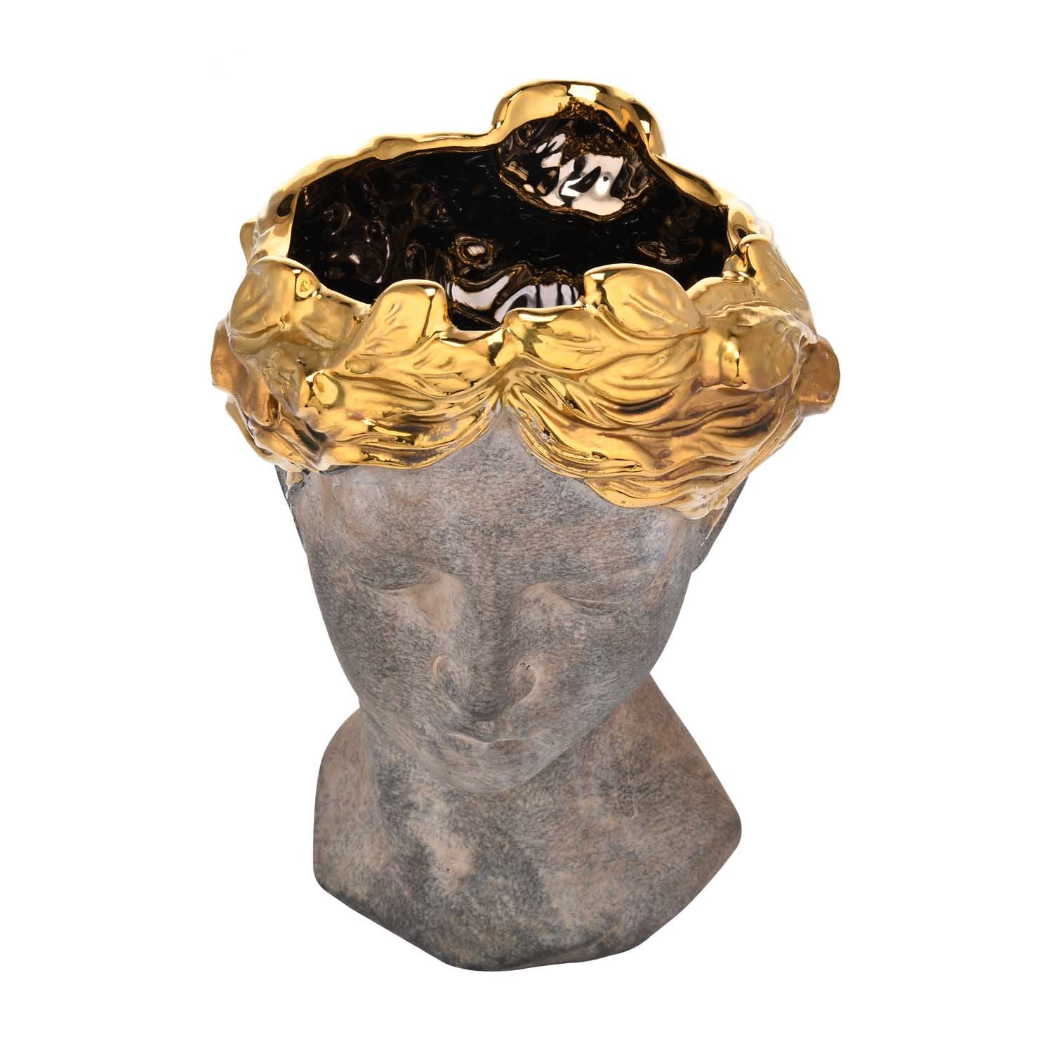 Lady Face Decorative Ceramic Showpiece- Brown and Gold