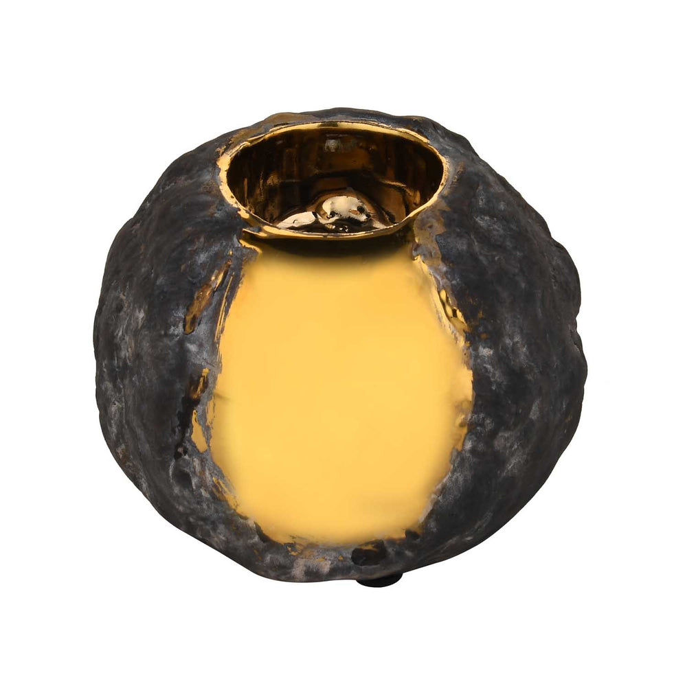 Decorative Round Ceramic Votive Candle Holder- Gold and Brown