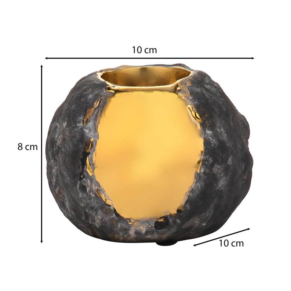 Decorative Round Ceramic Votive Candle Holder- Gold and Brown