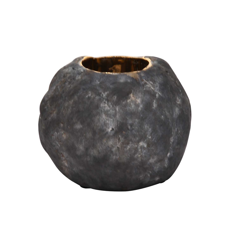 Decorative Round Ceramic Votive Candle Holder- Gold and Brown