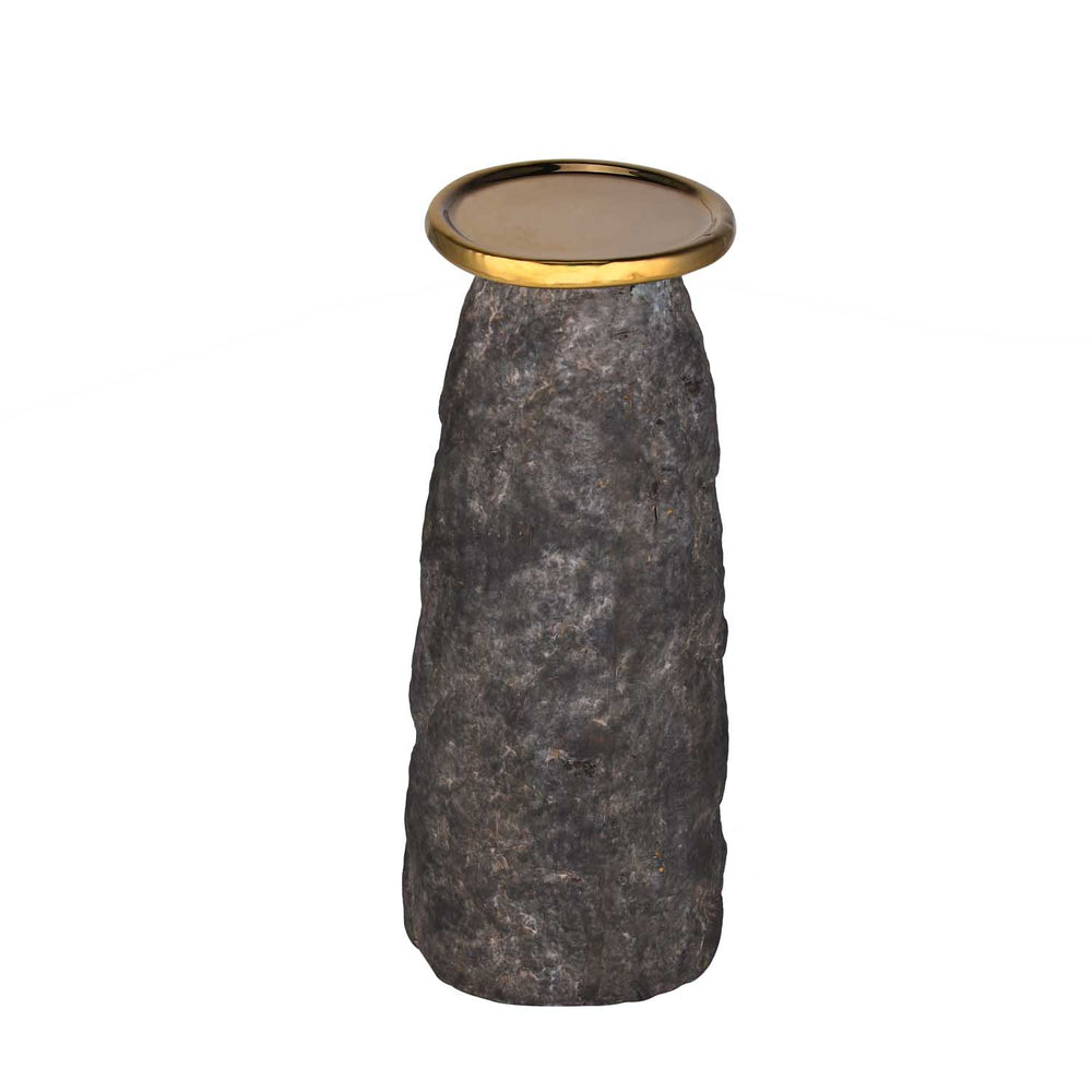 Decorative Ceramic Candle Holder Large- Gold and Grey