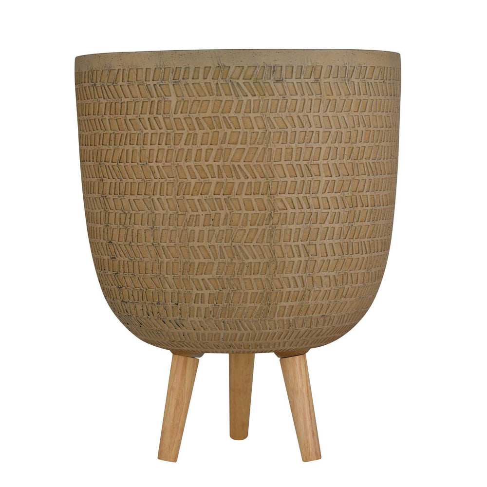 Chevron Pattern Trileg Planter Large- Brown