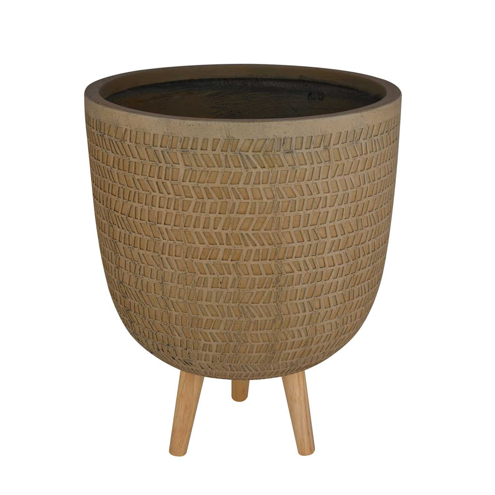 Chevron Pattern Trileg Planter Large- Brown