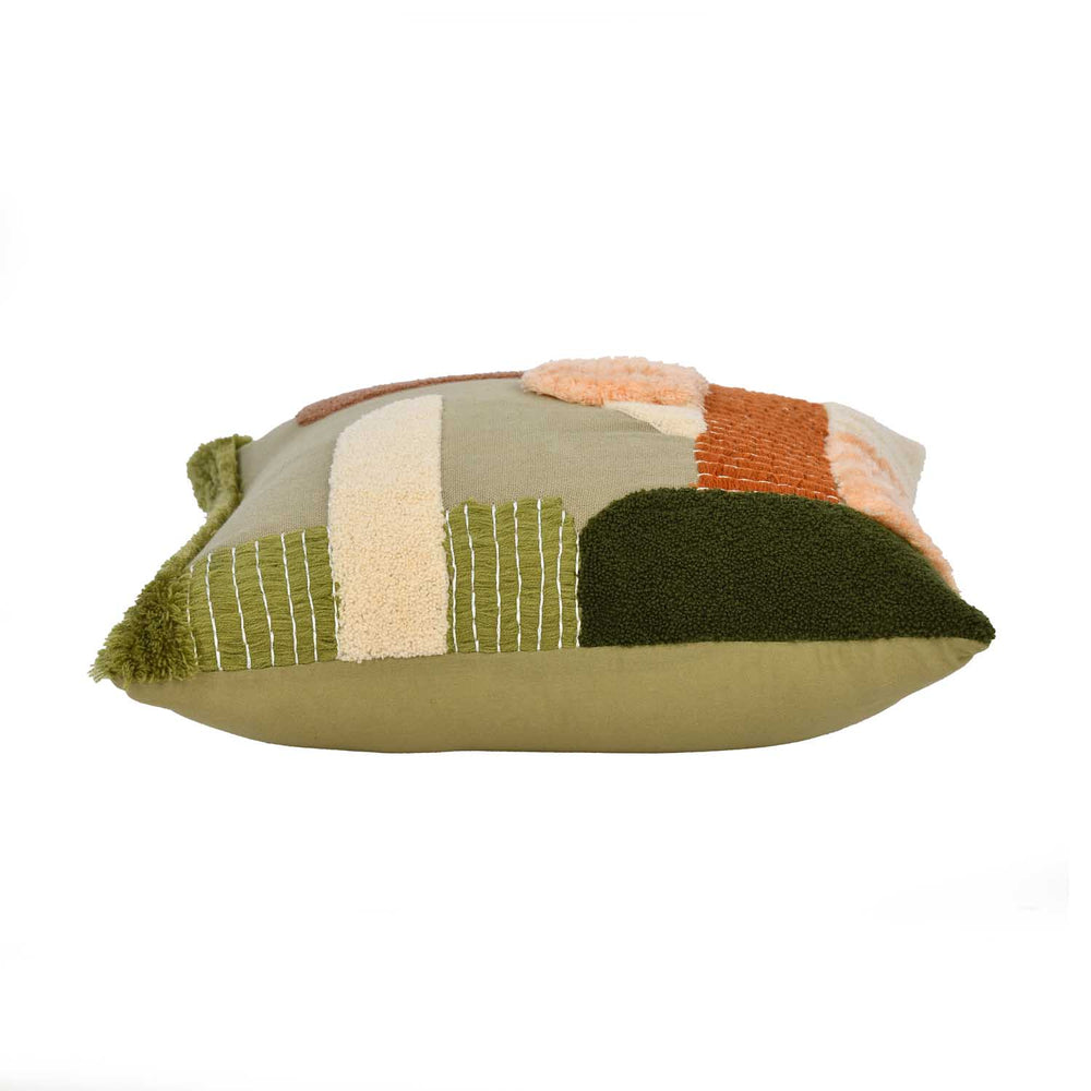 Abstract Pattern Tufted Cotton Cushion Cover- Multicolor