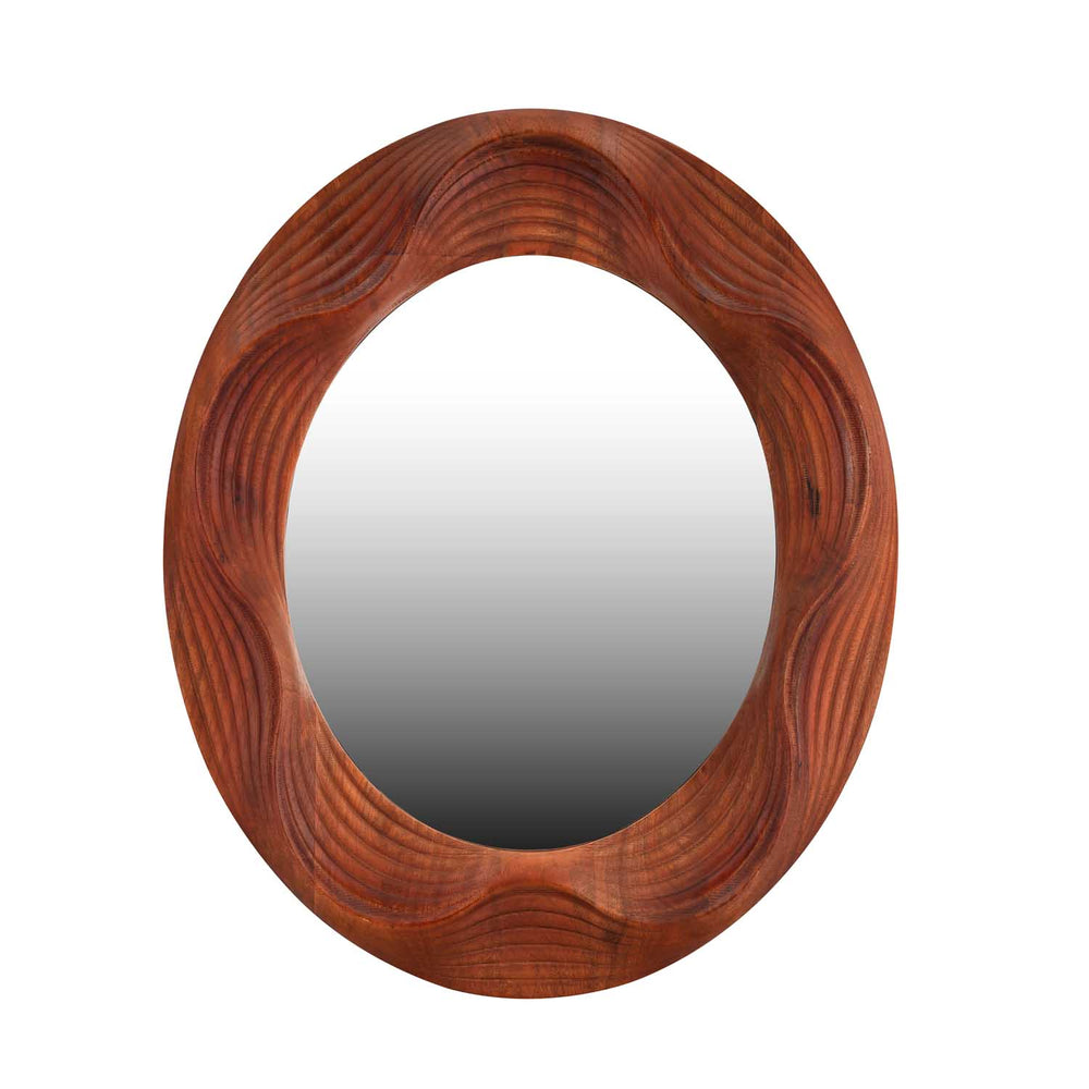 Wavy Round Fluted Wall Mirror- Brown