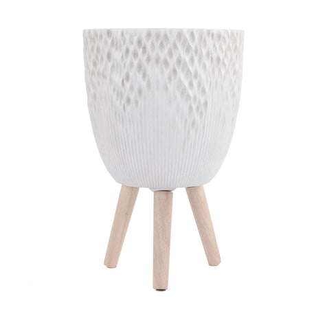 Tri-Leg Textured Fiber Clay Planter- Off White