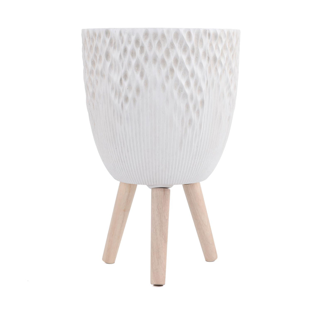 Tri-Leg Textured Fiber Clay Planter- Off White