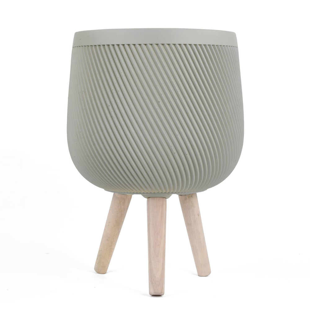 Tri-Leg Textured Fiber Clay Planter- Green