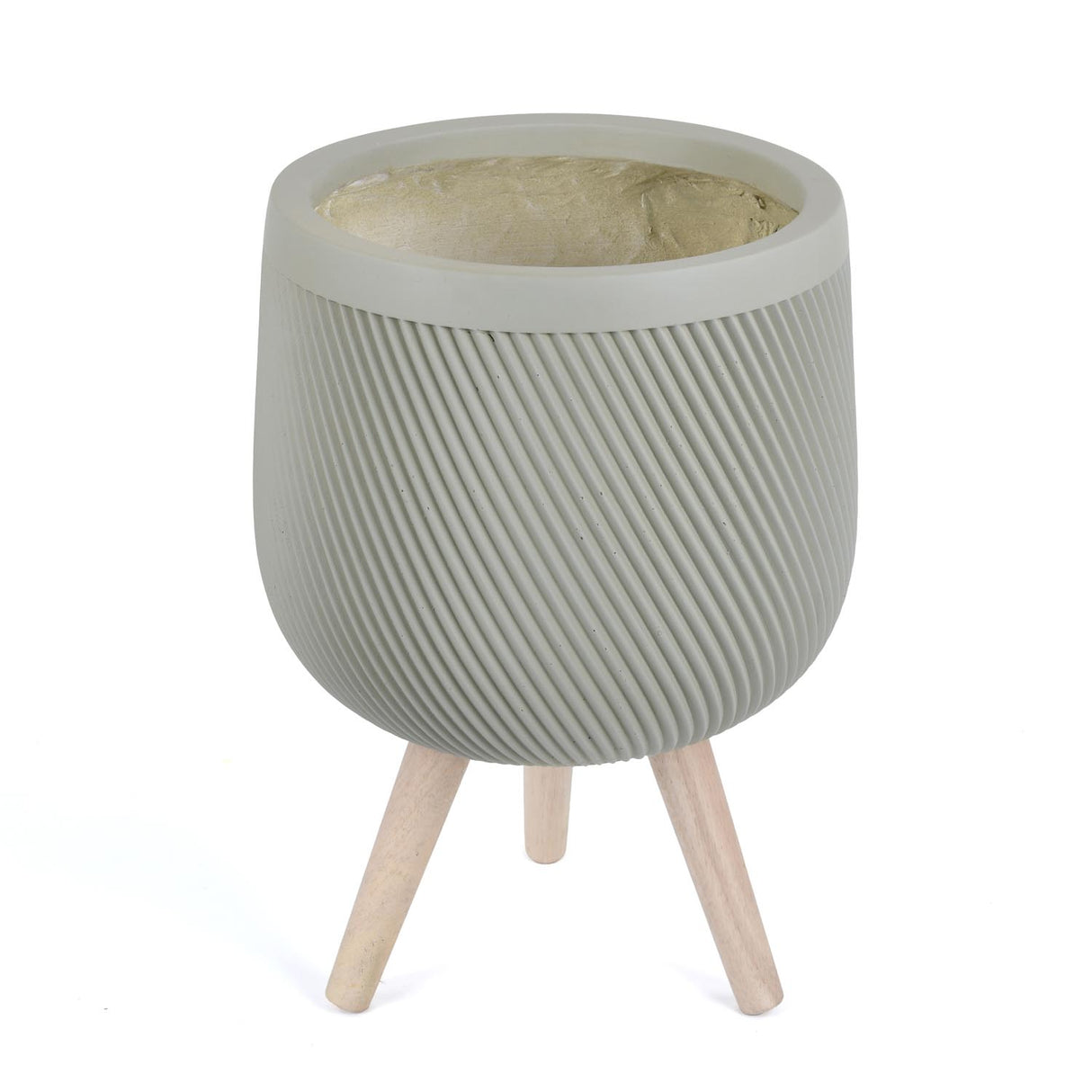 Tri-Leg Textured Fiber Clay Planter- Green