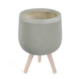Tri-Leg Textured Fiber Clay Planter- Green