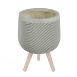 Tri-Leg Textured Fiber Clay Planter- Green