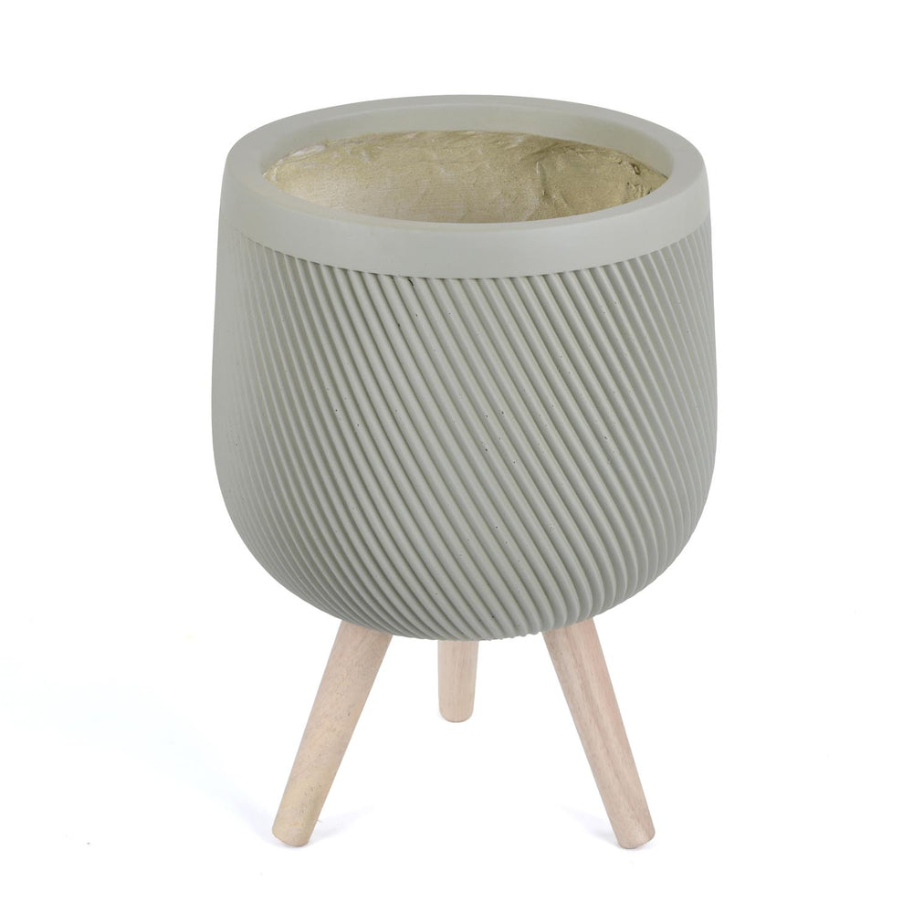 Tri-Leg Textured Fiber Clay Planter- Green