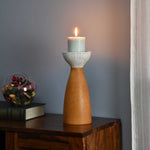 Wooden Large Candle Holder- Brown and White