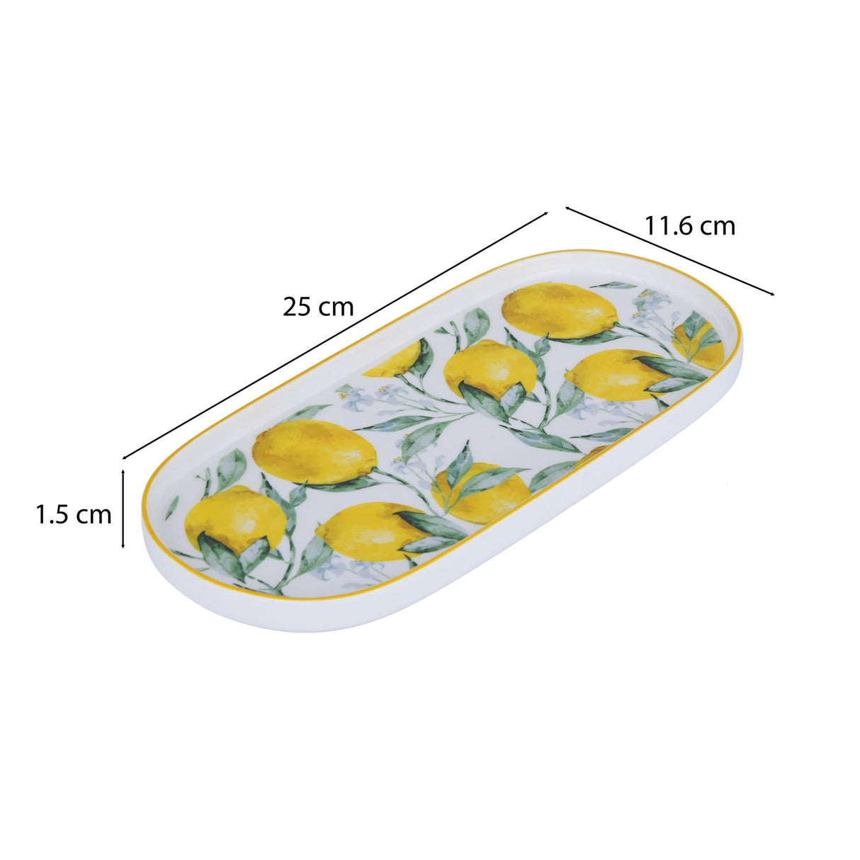 Lemon Lush Oval Ceramic Serving Platter- Yellow, 25 cm
