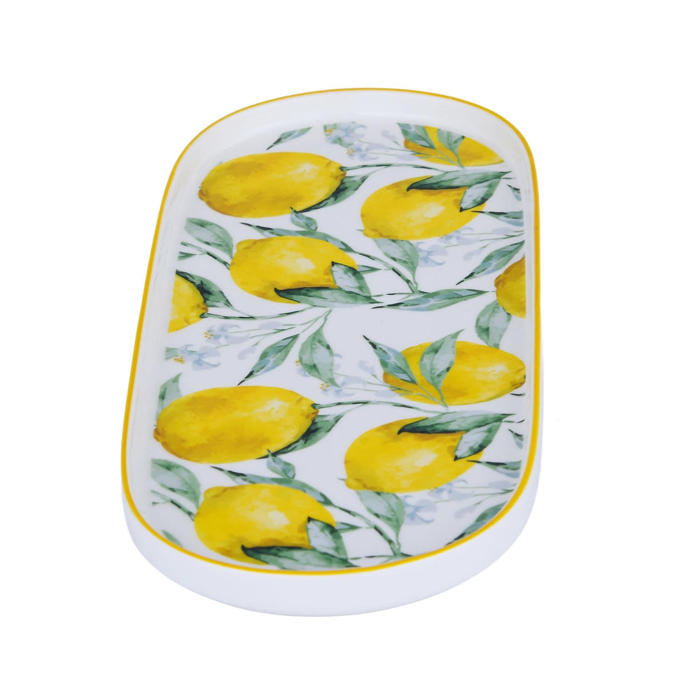Lemon Lush Oval Ceramic Serving Platter- Yellow, 25 cm