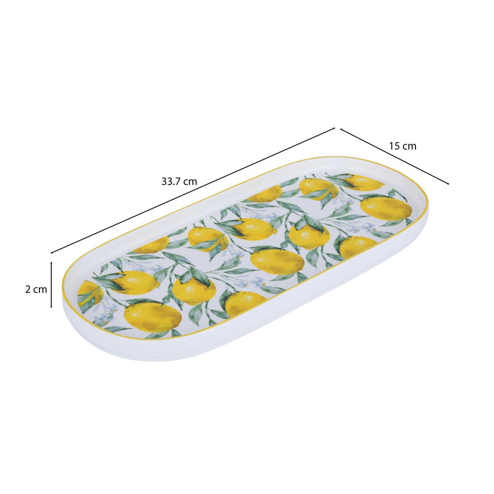 Lemon Lush Oval Ceramic Serving Platter- Yellow, 33.7 cm