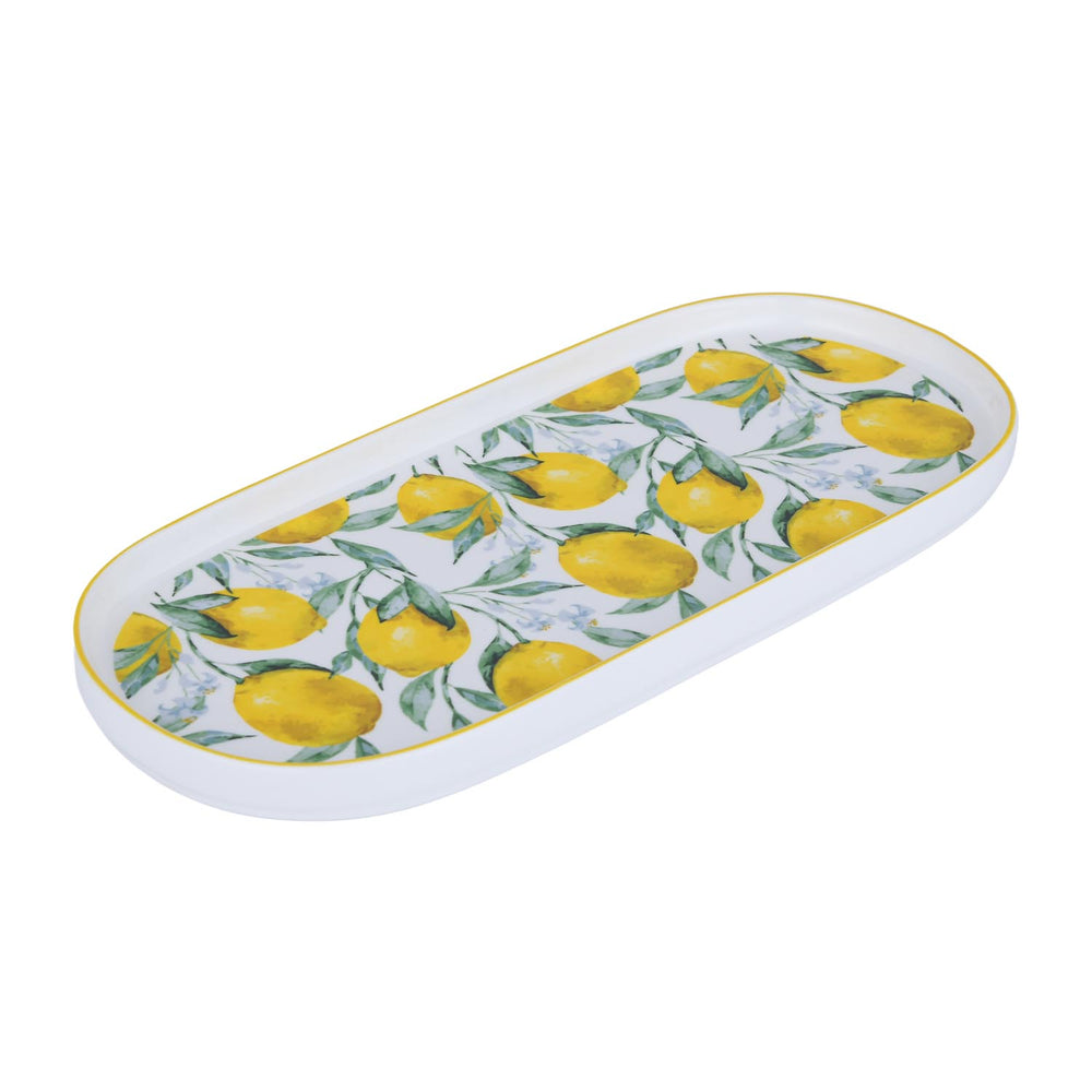 Lemon Lush Oval Ceramic Serving Platter- Yellow, 33.7 cm
