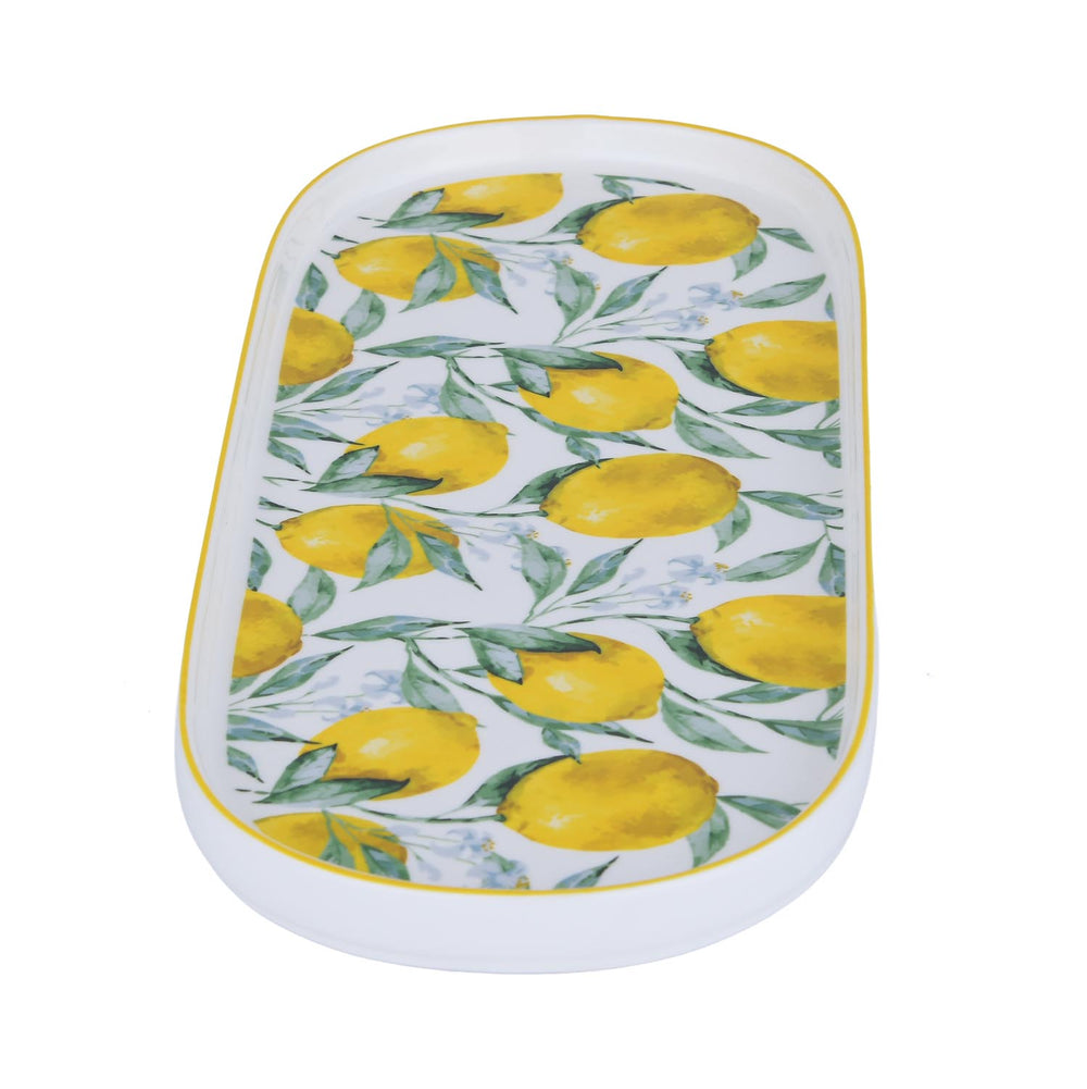 Lemon Lush Oval Ceramic Serving Platter- Yellow, 33.7 cm