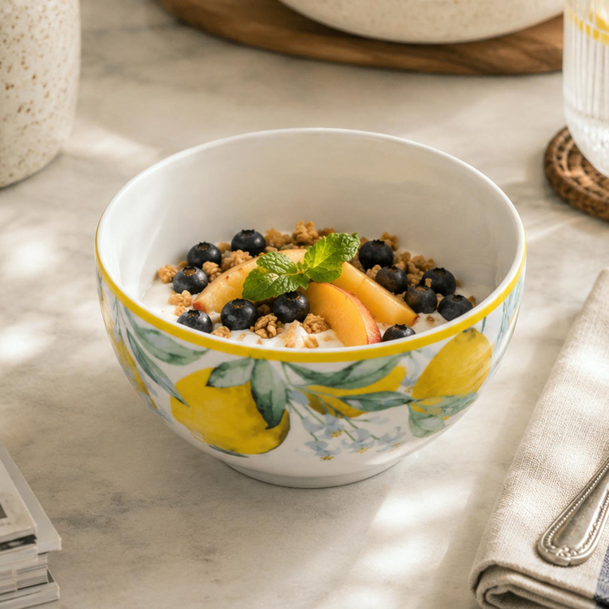 Lemon Lush Ceramic Serving Bowl- Yellow, 15.5 cm