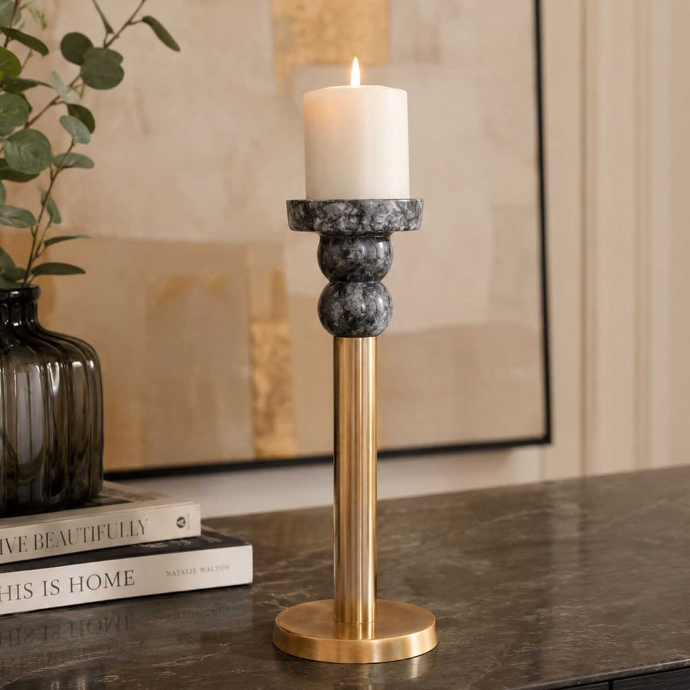 Decorative Tiered Pillar Metal Candle Holder- Black & Gold