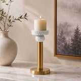 Decorative Tiered Pillar Metal Candle Holder- White & Gold