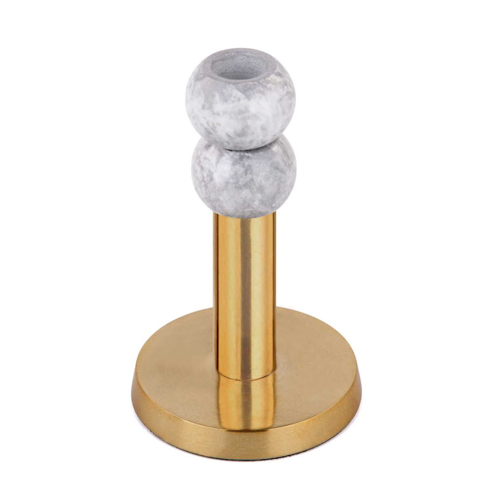 Decorative Stacked Metal Candle Holder- White & Gold